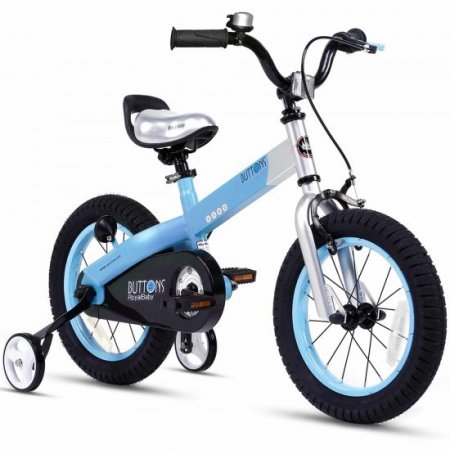 RoyalBaby Buttons Matte Blue 16 inch Kid's Bicycle With Kickstand and Training Wheels