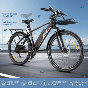 26" 350W Electric Bike, 20MPH Commuter E-Bike Cargo Bicycle with Heavy Duty Front & Rear Cargo Racks, 36V 10.4AH Removable Battery, Shimano 7-Speed Gears, Fender Road E-Bikes for Adults