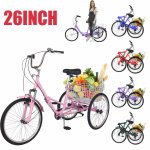 Docred Adult Tricycle folding Three Wheel Cruiser Bike 7 Speeds 26-Inch Wheel with Cargo Basket &Bell for Cycling Shopping Picnic ,Hybrid Beach Trike for Men & Women