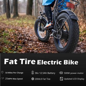 Ayner 20'' Poweful 500W Folding Electric Bicycle Fat Tire High-speed with Pedal Assist 36V/12.5Ah Removable Battery, Shimano 6 Speed Gears Mountain Snow Beach Ebikes for Adults Men Women
