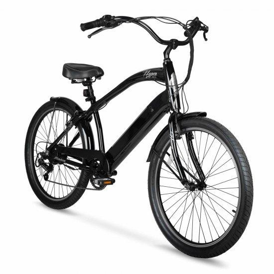 Hyper Bicycles E-Ride Electric Pedal Assist Men\'s Cruiser Bike, 26\" Wheels, Black