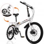 SUNYUAN 20'' Folding City Bike, Travel Bike 7-Speed Folding Mountain Bike Off-Road Students Adult Men and Women Race Bike, Foldable Compact Bicycle