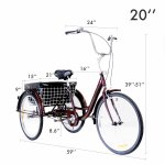 Viribus 20inch Adult Tricycle with Large Size Basket & Dust Bag for Shopping & Outing,Red