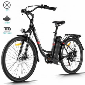 VIVI 350W 26" 25 Miles Electric Bike Adjustable Comfortable Cruiser and Hybrid Bicycle wtih Double Disc Brakes, 3 Mode & 7-Speed Gear, Removable Lithium-ion Battery, Headlamp Commuter Electric Bicycle