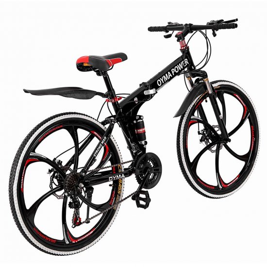 Abcnature 26\" Men\'s Outroad Mountain Bike 21-Speed Folding Double Disc Brake Bicycle Black