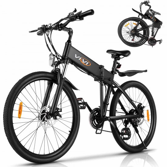 350W Folding Electric Bike,21 Speed Electric Mountain Bike with Bulit-In Removable 36V/10.4Ah Lithium Battery,Double Shock Front Rear Disc Brake,26\" Electric Bicycle Foldable E-Bikes for Adults-Black