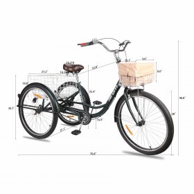 Viribus 3 Wheels Adult Tricycle with Foldable Basket, 26