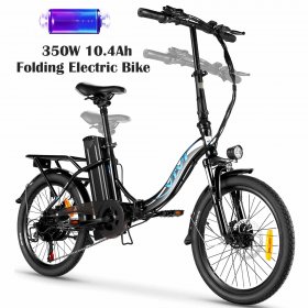 VIVI 20" Folding Electric Bike 350W 10.4Ah City Bike Commuter Bicycle for Adults, 20Mph Hybrid Bike 7 Speed Urban E-bikes for Adults Women-White