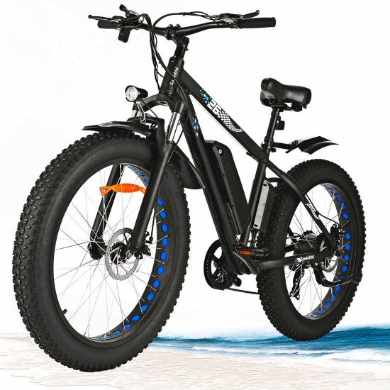 26\" Electric Men Bike 48V 500W Fat Tire Electric Bike Snow Bike, 48V 10Ah Removable Battery and Professional 7 Speed