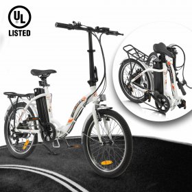 ECOTRIC 20" White Folding Electric Bike Bicycle City EBike 350W Gear Rear Motor 36V/12.5AH Removable Lithium Battery Alloy Frame Pedal and Throttle Assist LED Display