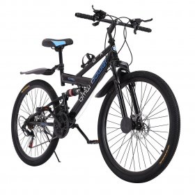 VKEKIEO Mountain Bike, 26 In. Adult Bike for Men and Women, 21 speed Full Suspension Mountain Bicycle, Black