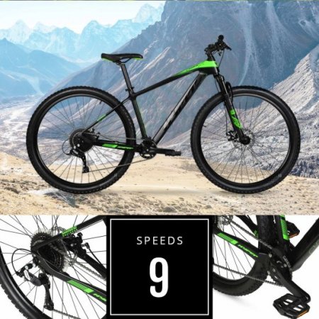 Hyper Bicycles Men's 29" Carbon Fiber Mountain Bike, Black/Green