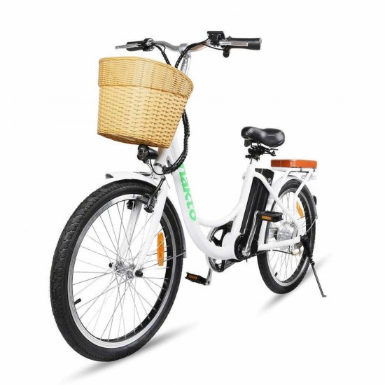 NAKTO 22in Elegance Cruiser Electric Bike with Basket & LCD Screen, White