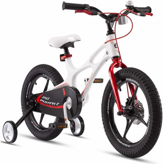 RoyalBaby Kids Bike Boys Girls Space Shuttle White 16 Inch Magnesium 2 Hand Disc Brakes Training Wheels and Kickstand