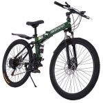 Folding Bike Abcnature 26" Men's Mountain Bike 21-Speed Road Bike Full Suspension Non-Slip Bicycle for Women Green