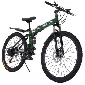 Folding Bike Abcnature 26" Men's Mountain Bike 21-Speed Road Bike Full Suspension Non-Slip Bicycle for Women Green