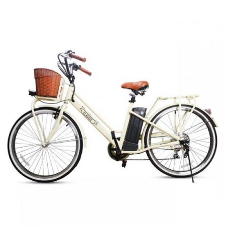 Nakto NAK- CLSFB 26 in. Classic Cargo Electric Bicycle Sporting Shimano 6 Speed Gear EBike Brushless Gear Motor, Beige