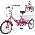 Mooncool Adult Folding Tricycle 7-Speed, 20inch Three Wheel Cruiser Bike(Rose Red) with Cargo Basket, Foldable Tricycle Trikes for Adults, Women, Men, Seniors Exercise Shopping