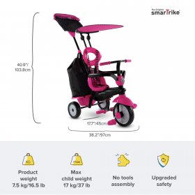 smarTrike Vanilla Plus, 4-in-1 Toddler Tricycle, 15M+, Pink