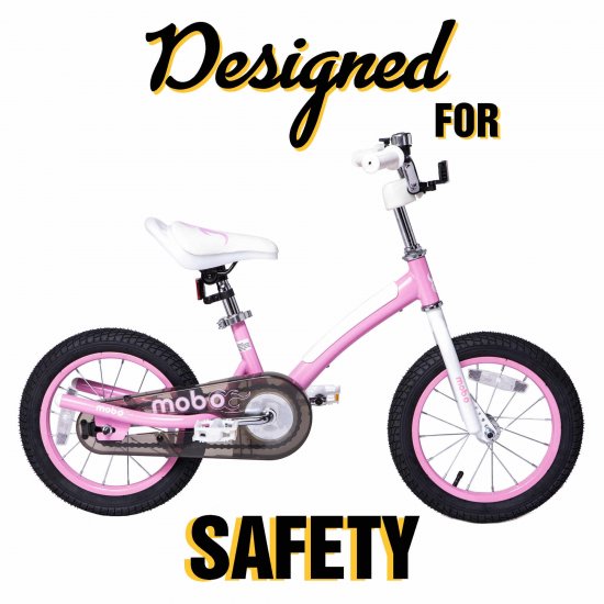 Mobo First Bike For Kids, 14-inch Bicycle With Training Wheels for Girls, Pink