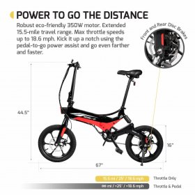 SWAGTRON EB7 Long-Range Folding Electric Bike, 16-Inch Wheels, Swappable Battery with Keylock & Rear Suspension