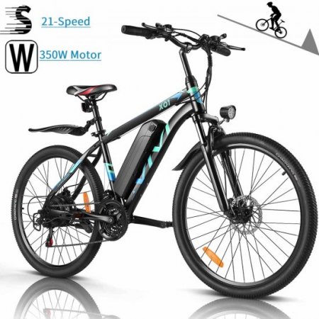 VIVI 26" 350W Electric Bike Mountain Bicycle, 21 Speed Gears Electric Commuter Bike,Suspension Fork,32 Miles E-Bike for Adults with 288WH Removable Battery,Front and Rear Disc Brake-Black