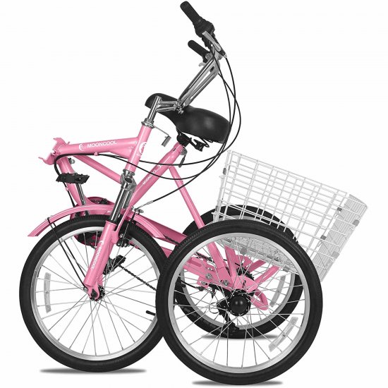 Mooncool Adult Folding Tricycle Pink 24 Inch Wheels 7 Speed 3 Wheel