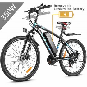350W 26" Electric Bike Commuter Bicycle, Max 32 Miles Electric Mountain Bike for Adults, 288WH Removable Battery, Suspension Fork,Adjustable Height 21 Speed E-Bikes for Adults with Fenders