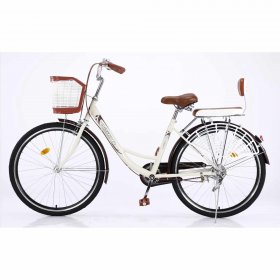24 Inch 1 Speed Classic Retro Style Bike with Basket and Backseat , Cruiser Bike,Cruiser Bikes,Brown