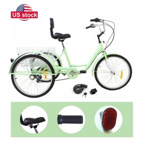 7-Speed 24" Adult 3-Wheel Tricycle Cruise Bike Bicycle With Basket Lock