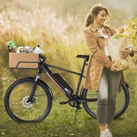 KGK Electric Bike 26" Electric Mountain Bike for Adults, Commuter Cargo Bicycle Hybrid Road Ebike 350W with Heavy Duty Front & Rear Cargo Racks, 10.4AH Removable Battery, 7-Speed Gears, Fender