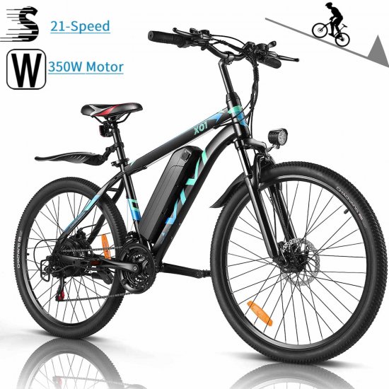 VIVI 26\" 350W Electric Bike Mountain Bicycle, 21 Speed Gears Electric Commuter Bike,Suspension Fork,32 Miles E-Bike for Adults with 288WH Removable Battery,Front and Rear Disc Brake-Black