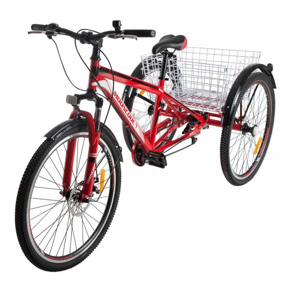 Adult Mountain Tricycle, 3 Wheel Bikes for Seniors Adult Bikes 26 Inch Cruise Bicycles, Three-Wheeled Bicycles with Shopping Basket Exercise Men\'s Women\'s Men Tricycles, red