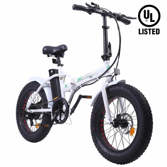 ECOTRIC Foldable Commuter E-Ride 20 Inch 500W 36V Electric Bike Adults Bicycle Pedal Assist Fat Tire Women Men Beach City bike White E-Bike