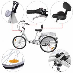 Motor Genic Unisex 7-Speed 24" Adult 3-Wheel Tricycle Cruise Bike With Basket White