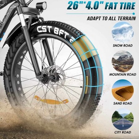 VIVI 26" 4.0 Fat Tire Electric Bike, 500W Adults E Bike, 48V 12.5Ah Removable Li-Ion Battery,Professional 7-Speed, Electric Mountain Bicycle/Beach Bike/Snow Bike