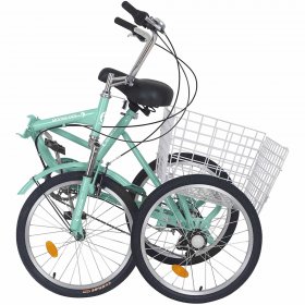 Folding Tricycle 7-Speed, 20 Inch Three Wheel Cruiser Bike with Basket, Foldable Tricycle for Adults, Women, Men, Seniors Exercise Shopping