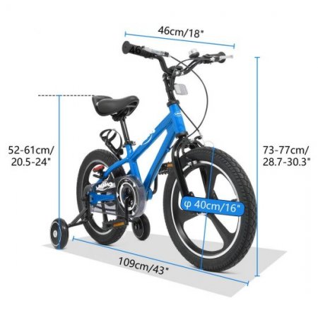 Kids Bike Boys Girls Freestyle Bicycle 16 Inch with Training Wheels,Adjustable Seat 12 14 18 20 with Kickstand Child's Bike Blue