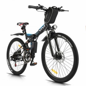 Vivi 26 In. Electric Bike for Adults, Full Suspension Folding Electric Mountain Bicycle 350W E-Bike Motor Electric City Bike with Removable 8Ah Lithium-Ion Battery