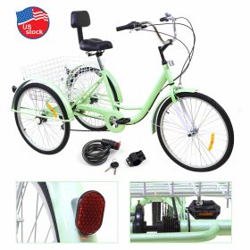 7-Speed 24" Adult 3-Wheel Tricycle Cruise Bike Bicycle With Basket Lock