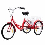 20in Adult Tricycle Folding Trike w Carbon Steel Frame and Bike Basket, Red